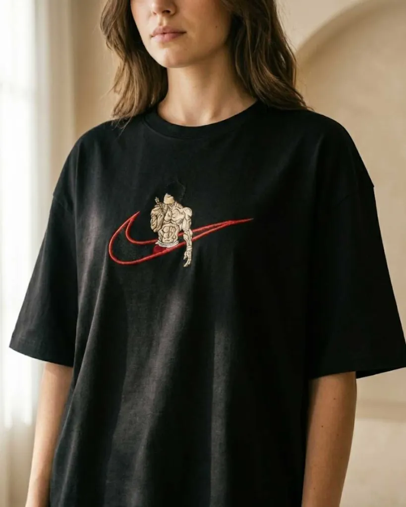 Baki Hanma Anime Custom Embroidered Cotton Oversized Black Tshirt Women.webp