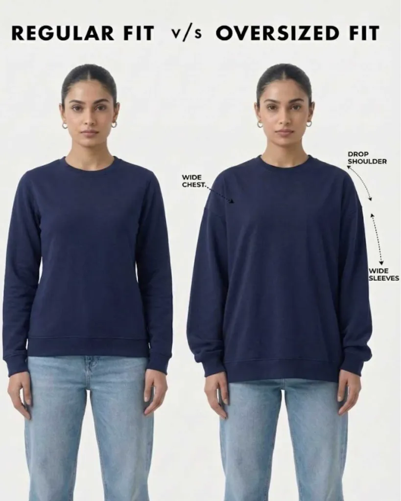 Comparison Women Sweatshirt image regular v_s oversize.webp