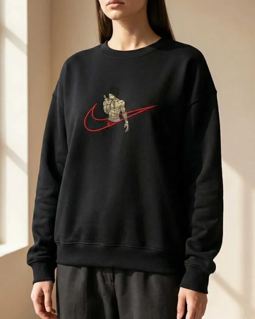 Baki Hanma Anime Custom Embroidered Cotton Oversized  Black Sweatshirt Women.webp
