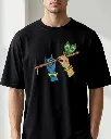 Radha Krishna Divine Custom Embroidered Cotton Oversized Black T-shirt Men.webp