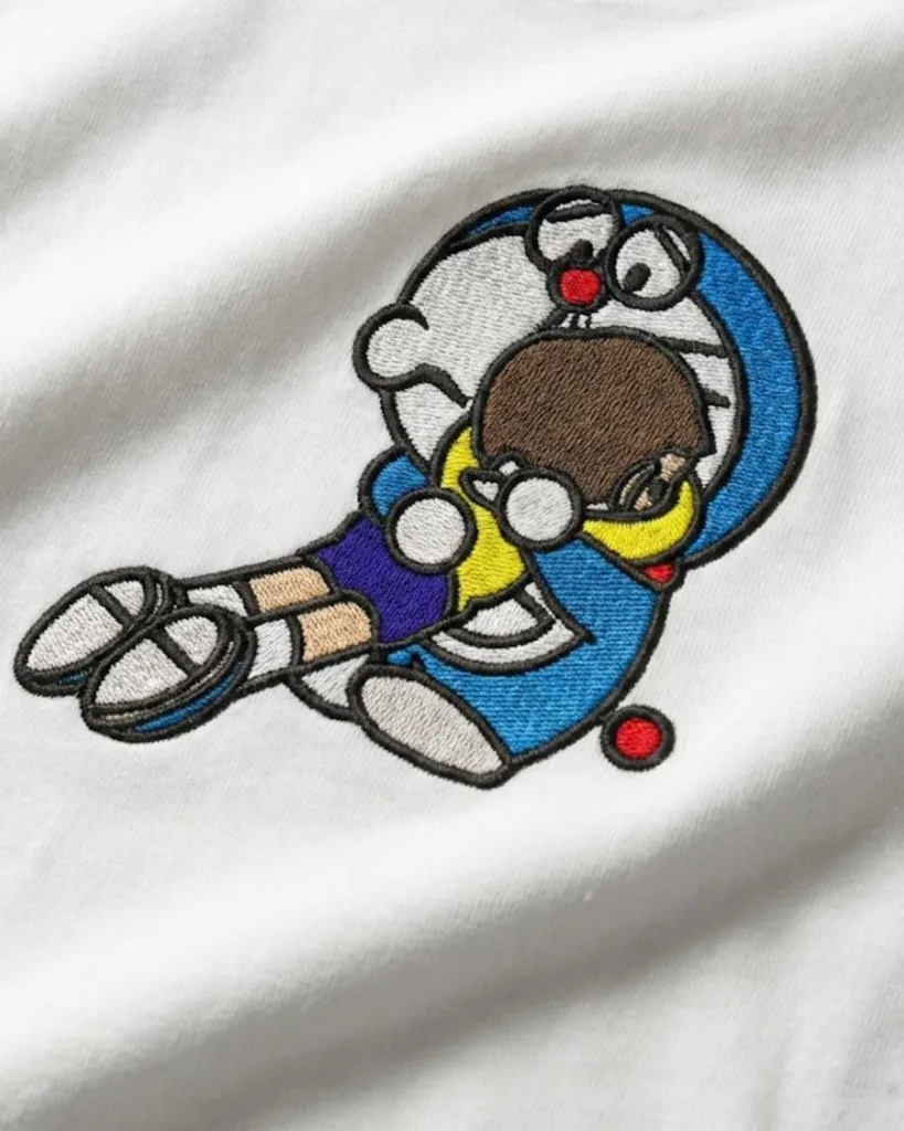 Nostalgic Doraemon Best Friends Cartoon Custom Embroidered Cotton White - Image detail.webp