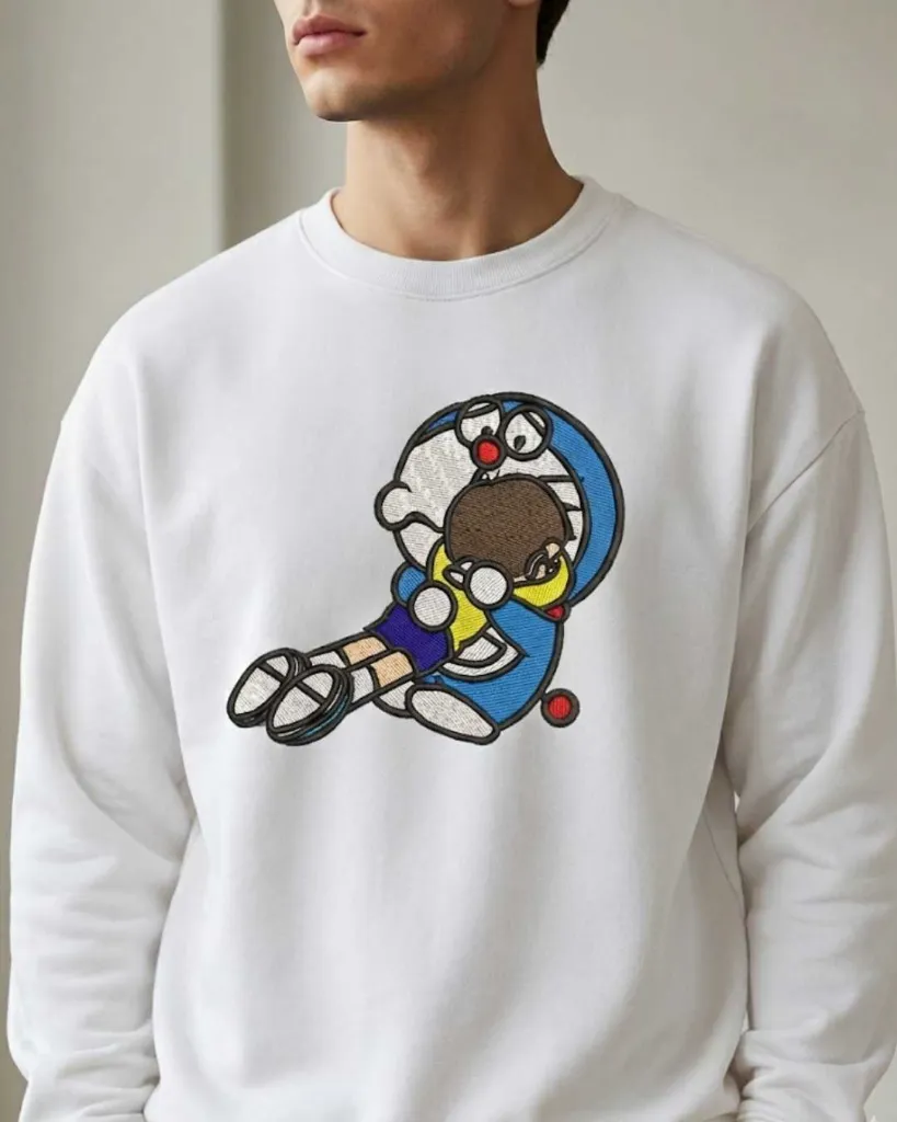 Nostalgic Doraemon Best Friends Cartoon Custom Embroidered Cotton Oversized white Sweatshirt Men.webp