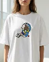 Nostalgic Doraemon Best Friends Cartoon Custom Embroidered Cotton Oversized White T-shirt Women.webp
