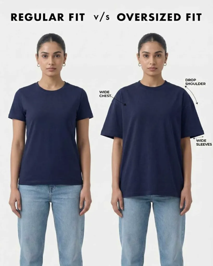 Comparison Women Tshirt image regular v_s oversize.webp