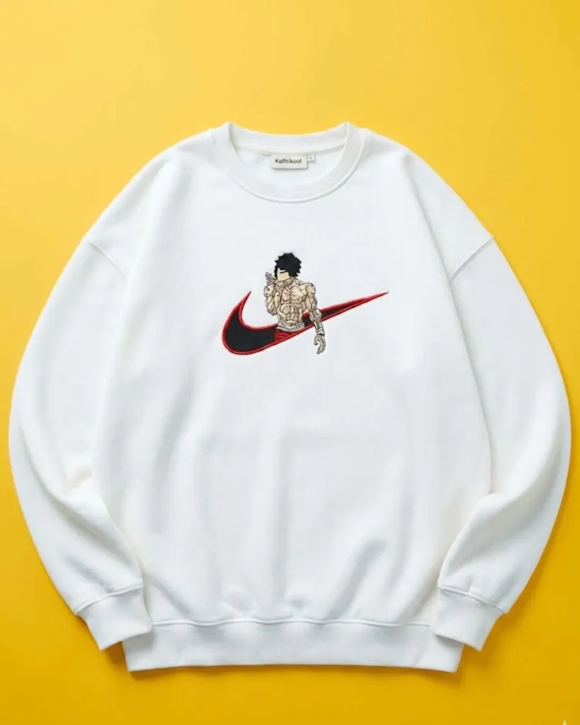 Baki Hanma Anime Custom Embroidered Cotton Oversized White Sweatshirt Overview.webp