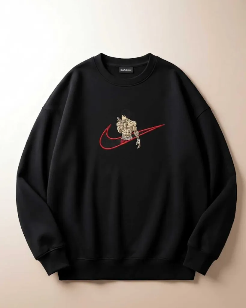 Baki Hanma Anime Custom Embroidered Cotton Oversized  Black Sweatshirt Overview.webp
