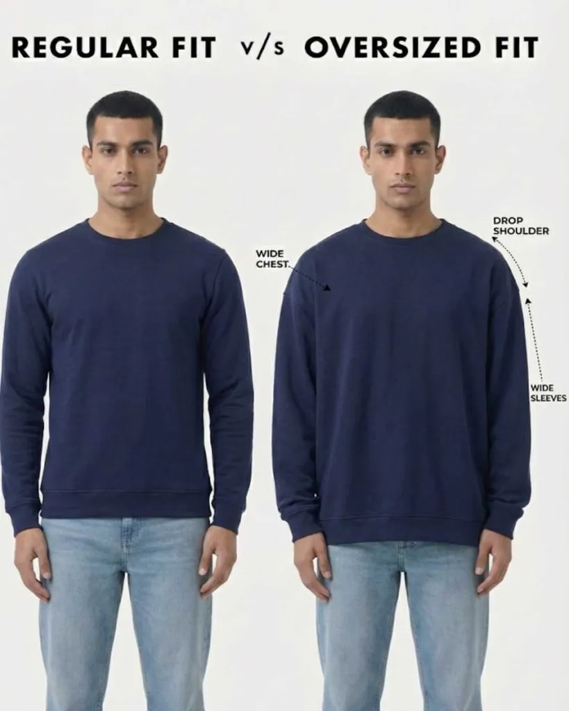 Comparison  Men Sweatshirt image regular v_s oversize.webp