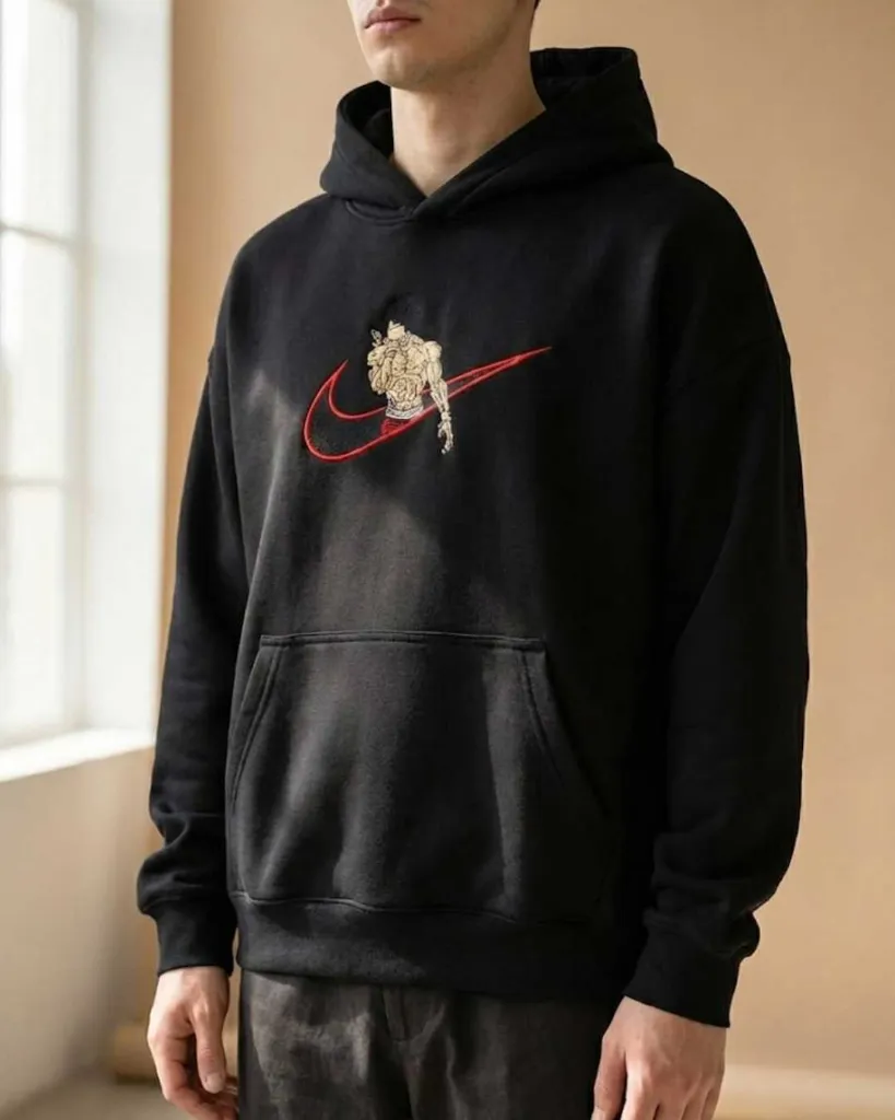 Baki Hanma Anime Custom Embroidered Cotton Oversized Black Hoodie Men.webp